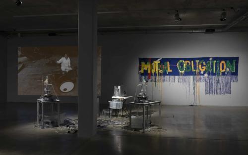 Wall L-R: Tina Havelock Stevens 'Giant Rock', Raquel Ormella 'Australia Rising' Mid: Uri Auerbach 'The Western Lands'