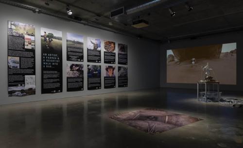 Wall L-R: Ian Milliss 'Kandos School of Cultural Adaptation Posters', Tina Havelock Stevens 'Giant Rock' Fore: Alex Wisser 'A Hole for Hill End' Mid: Uri Auerbach 'The Western Lands'